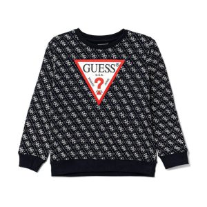 GUESS sötétkék logó mintás pulóver