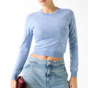 GUESS pulóver RHINESTONES világoskék