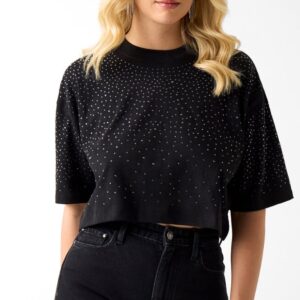 GUESS póló RHINESTONE fekete