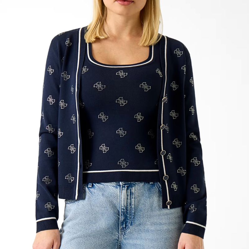 GUESS kardigán 4G LOGO sötétkék