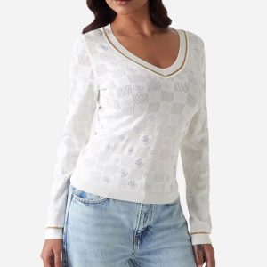 GUESS pulóver ROSIE krémfehér